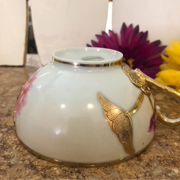 Rare Antique Nagoya SNB Nippon Porcelain Raised Gold Leaf Tea Cup - Picture 12 of 13